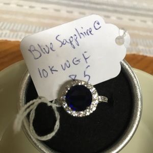 Sapphire and crystal 10k WGF ring